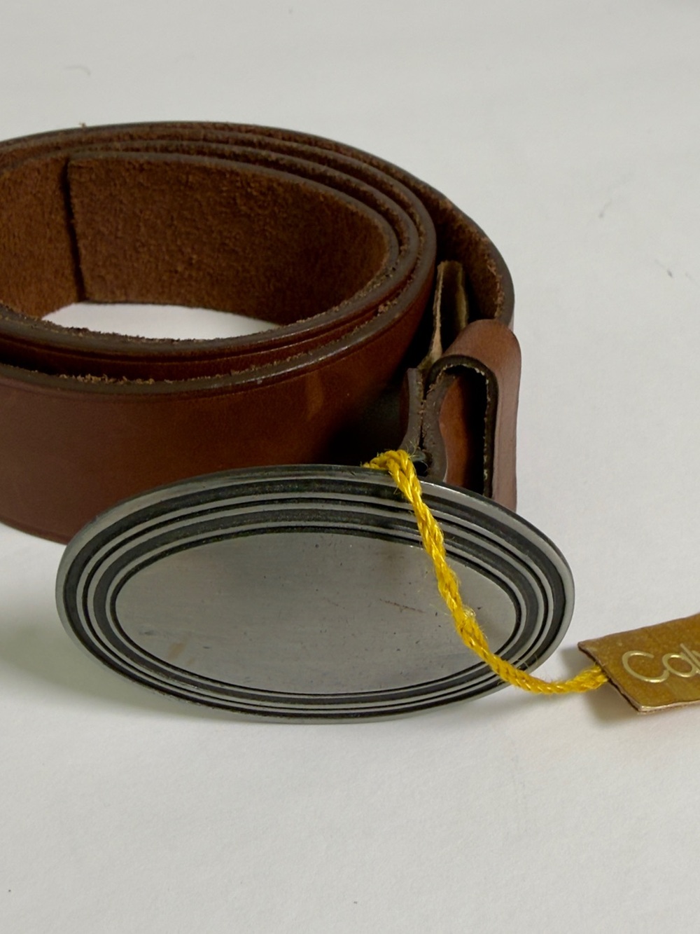 Calvin Klein Men's Brown Leather Belt with Oval Silver Buckle Sz S